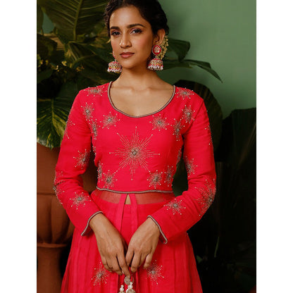 Midushi Bajoria Pink Kalidaar Kurta with Palazzo In Georgette Kalis In Organza (Set of 2)