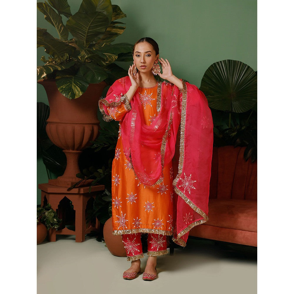 Midushi Bajoria Organza Dupatta with Kiran Chanderi Pant & Kurta Embellished (Set of 3)
