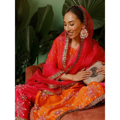 Midushi Bajoria Organza Dupatta with Kiran Chanderi Pant & Kurta Embellished (Set of 3)
