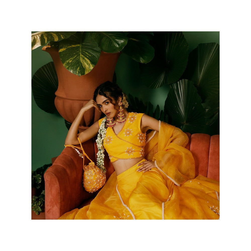 Midushi Bajoria Organza Lehenga & Dupatta with Georgette Blouse Hand Embellished (Set of 3)