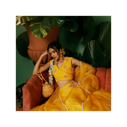 Midushi Bajoria Organza Lehenga & Dupatta with Georgette Blouse Hand Embellished (Set of 3)