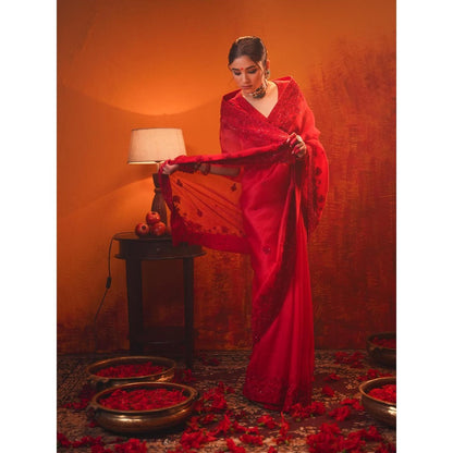Midushi Bajoria Red Surkh Saree with Stitched Blouse