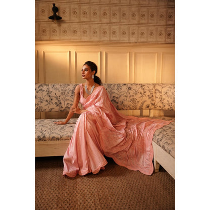 Midushi Bajoria Pink Tt Heavy Embellished Saree with Stitched Blouse