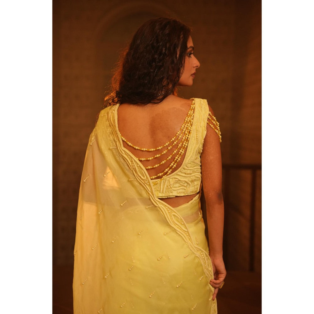 Midushi Bajoria Yellow Tt Heavy Embellished Saree with Stitched Blouse