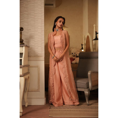 Midushi Bajoria Peach Tt Cape with Crop Top and Pant (Set of 3)