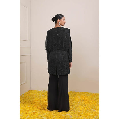 Miku Kumar Black Zaina Peplum Jacket with Sharara (Set of 2)