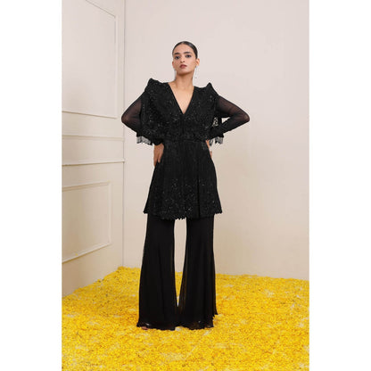 Miku Kumar Black Zaina Peplum Jacket with Sharara (Set of 2)