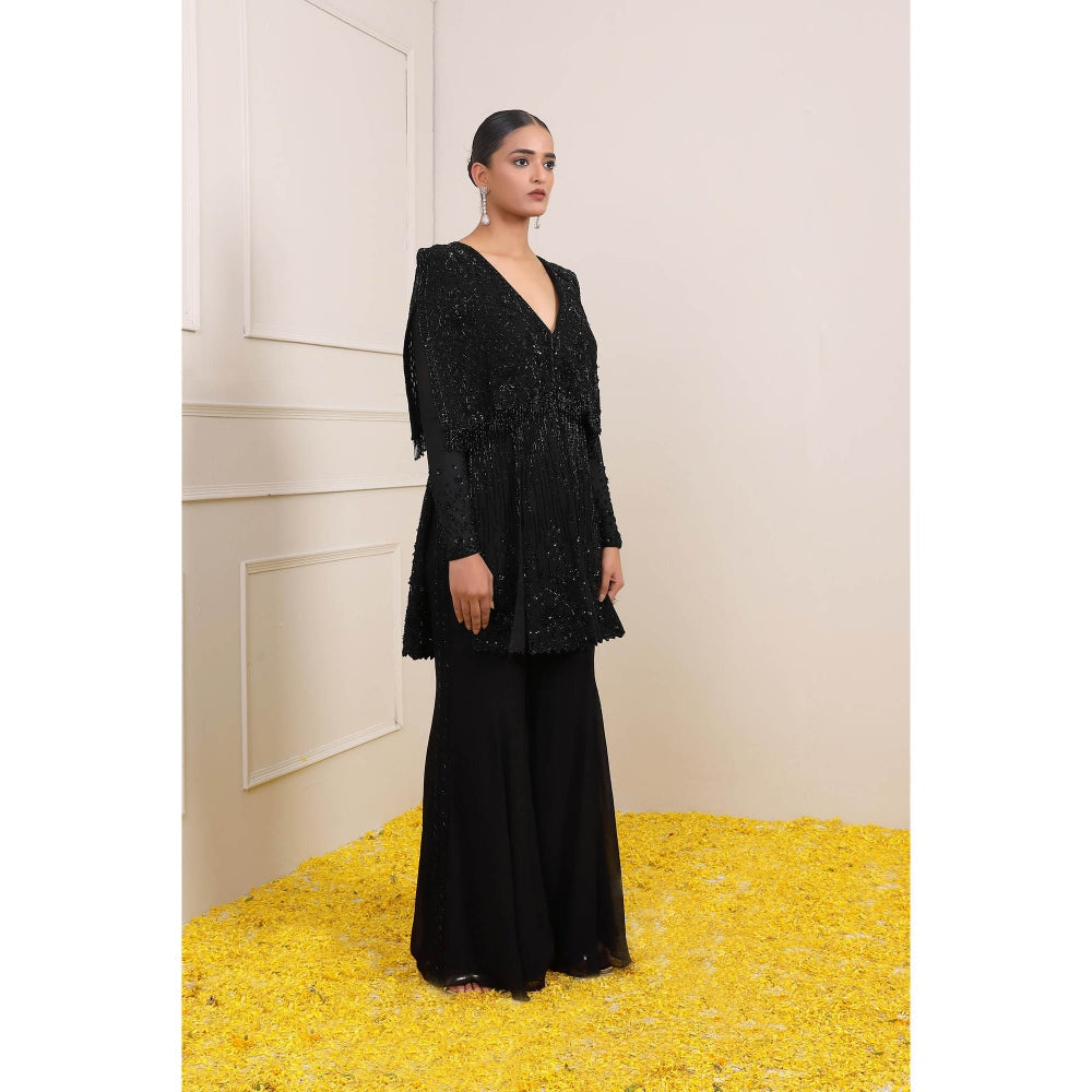 Miku Kumar Black Zaina Peplum Jacket with Sharara (Set of 2)