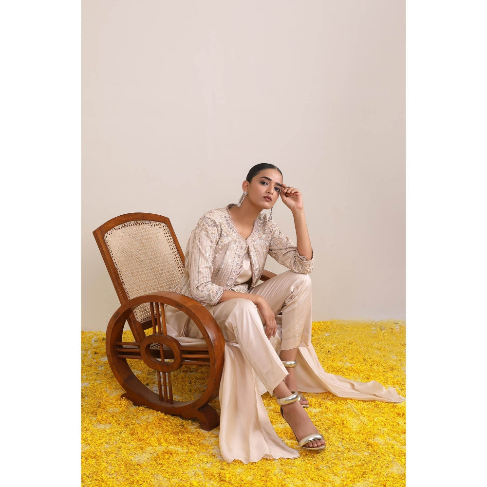 Miku Kumar Ivory Tahera Jacket with Long Inner, Pant, Belt and Pouch (Set of 5)