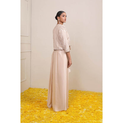 Miku Kumar Ivory Tahera Jacket with Long Inner, Pant, Belt and Pouch (Set of 5)