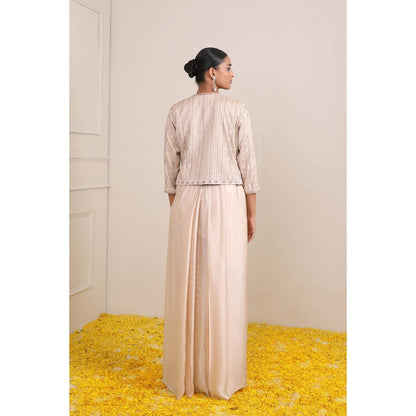 Miku Kumar Ivory Tahera Jacket with Long Inner, Pant, Belt and Pouch (Set of 5)