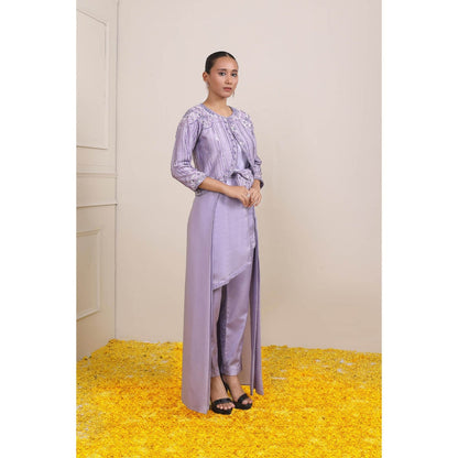 Miku Kumar Lavender Rafia Jacket with Long Inner, Pant, Belt and Pouch (Set of 5)
