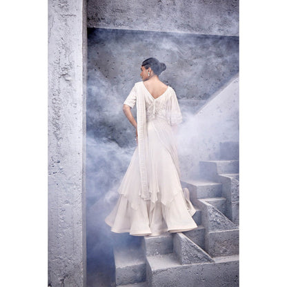 Miku Kumar Beige Ayat Blouse with Drape Lehenga (Set of 2)