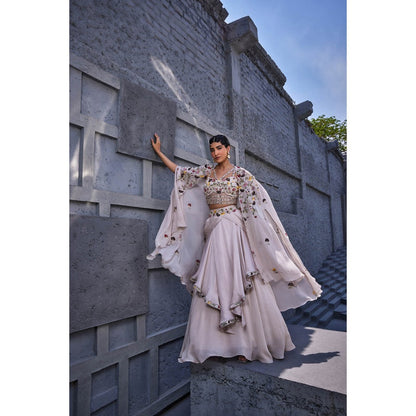 Miku Kumar Ivory Anahira Cape with Skirt and Blouse (Set of 3)