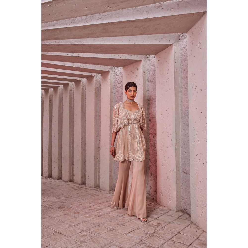Miku Kumar Pink Sitara Indo Western Tunic with Sharara and Cape (Set of 3)