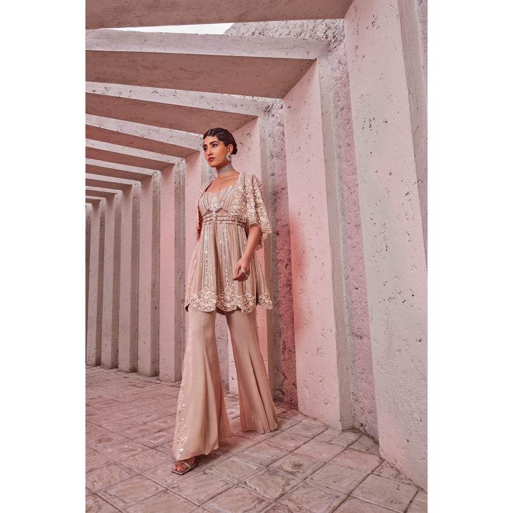 Miku Kumar Pink Sitara Indo Western Tunic with Sharara and Cape (Set of 3)