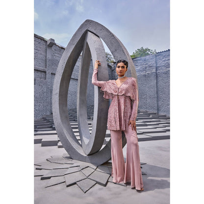 Miku Kumar Pink Raha Indo Western Jacket with Sharara (Set of 2)