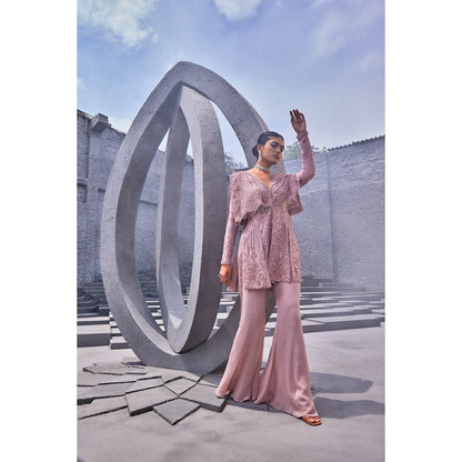 Miku Kumar Pink Raha Indo Western Jacket with Sharara (Set of 2)
