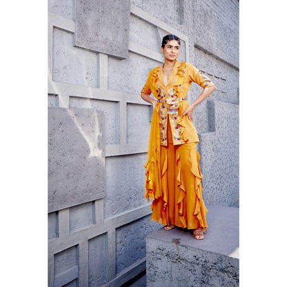 Miku Kumar Orange Kashish Jacket with Sharara, Dupatta, Belt and Pouch (Set of 5)