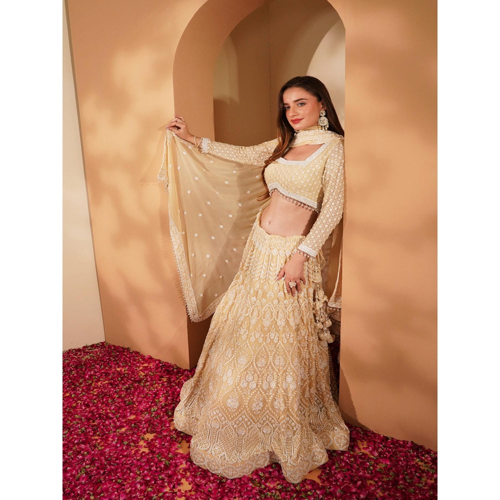 MILU MADAN Beige Lehenga with Blouse and Dupatta (Set of 3)