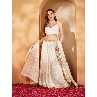 MILU MADAN White Lehenga with Blouse and Dupatta (Set of 3)