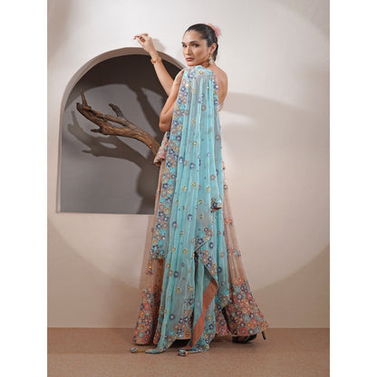 MILU MADAN Light Fawn Pastel Sequin Bead Work Kurti with Palazzo and Dupatta