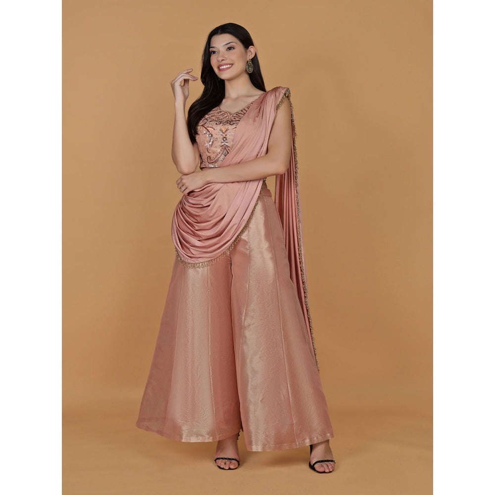 MILU MADAN Tissue Cutdana Nalki Work Blouse with Palazzo and Drape Dupatta