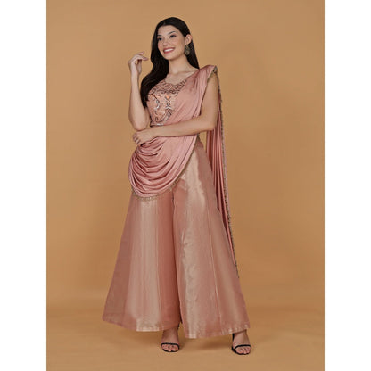 MILU MADAN Tissue Cutdana Nalki Work Blouse with Palazzo and Drape Dupatta