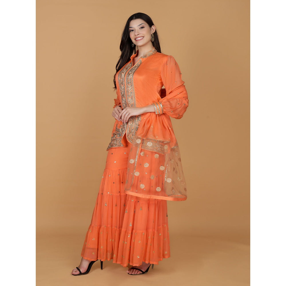 MILU MADAN Orange Chanderi Georgette Dabka Zari Kurti with Sharara and Dupatta