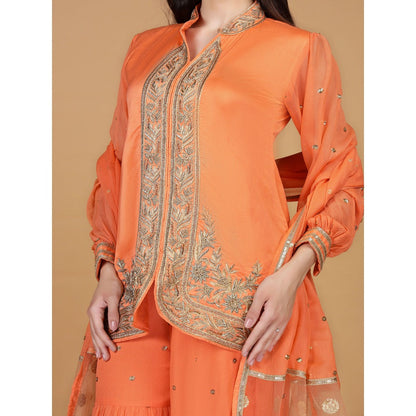 MILU MADAN Orange Chanderi Georgette Dabka Zari Kurti with Sharara and Dupatta