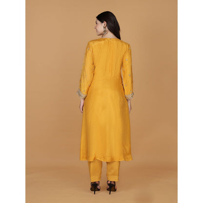 MILU MADAN Mustard Silk Pearl Cutdana Work Kurta with Pant & Dupatta
