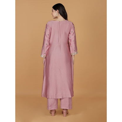 MILU MADAN Onion Pink Self Katan Mirror Embroidery Kurta with Palazzo & Dupatta