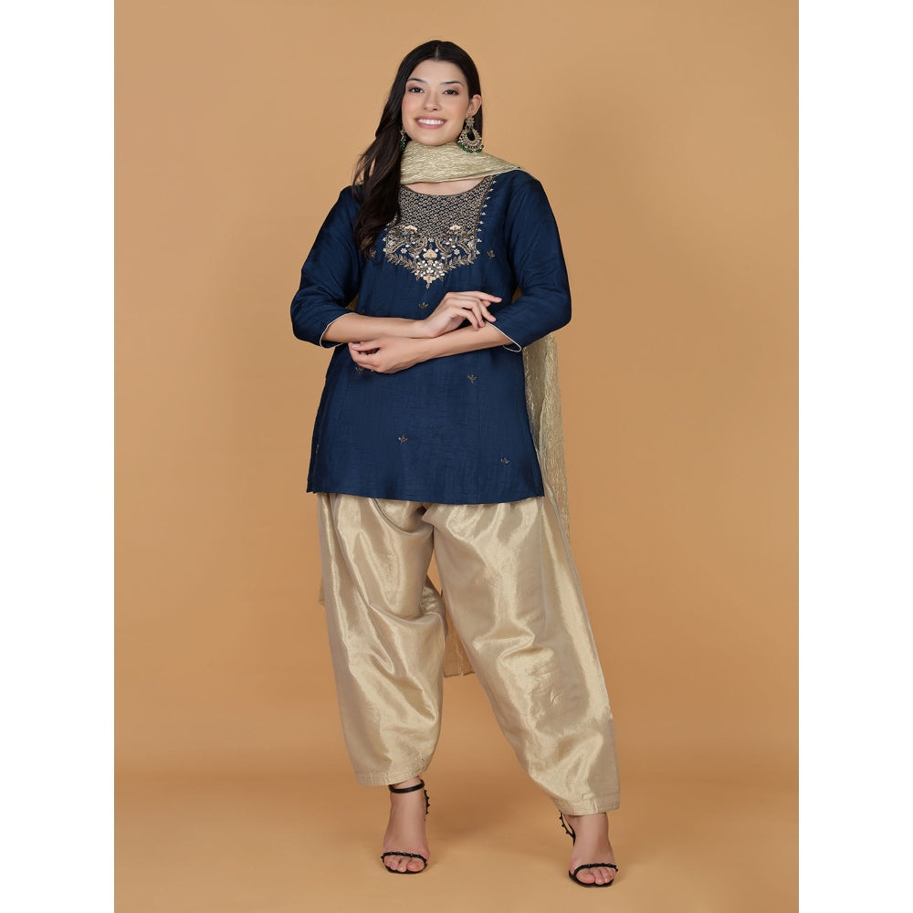 MILU MADAN Persian Blue Sequins Cutdana Kurti with Salwar & Dupatta