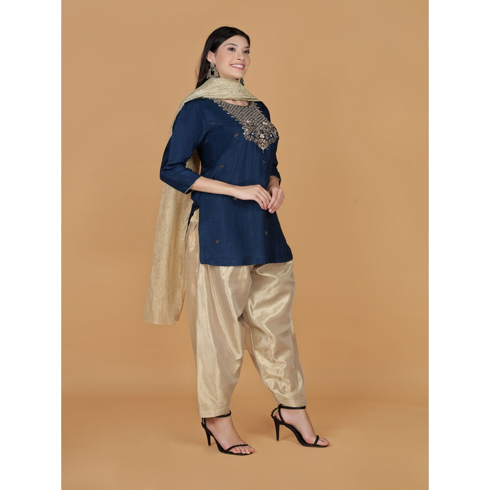 MILU MADAN Persian Blue Sequins Cutdana Kurti with Salwar & Dupatta