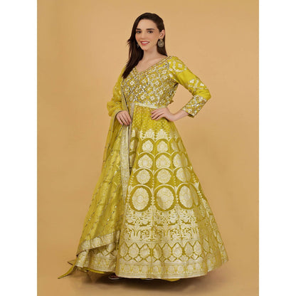 MILU MADAN Lime Green Organza Brocade Lehenga With Kurta And Dupatta
