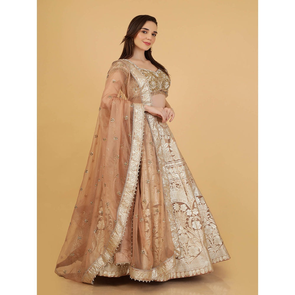 MILU MADAN Mocha Brown Sequin Cut Dana Beadwork Lehenga With Stitched Blouse And Dupatta