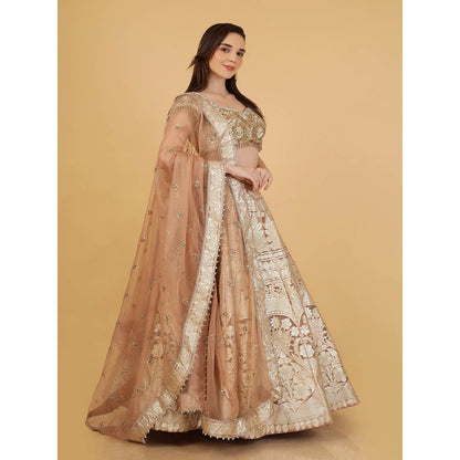 MILU MADAN Mocha Brown Sequin Cut Dana Beadwork Lehenga With Stitched Blouse And Dupatta