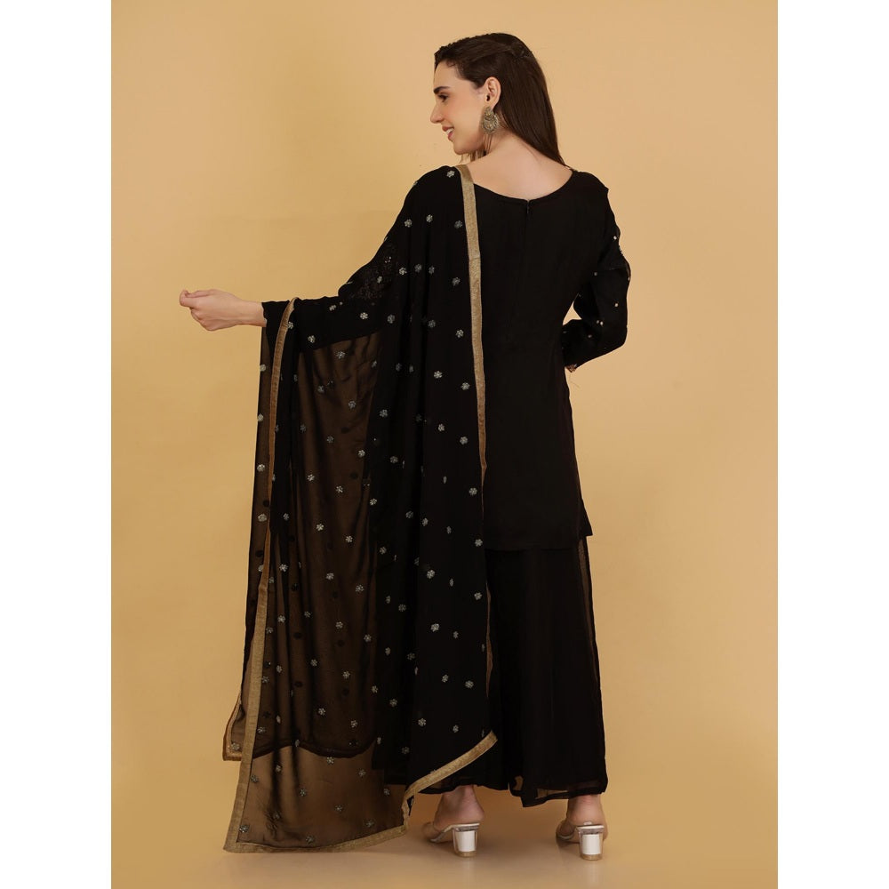 MILU MADAN Black Beadwork Kurti with Palazzo and Dupatta