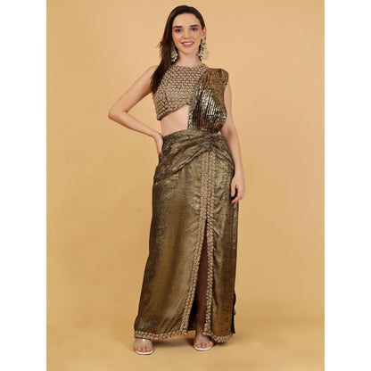 MILU MADAN Gold Crepe Drape Saree with Stitched Blouse