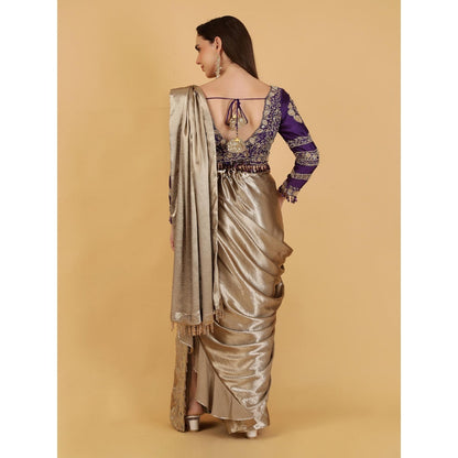 MILU MADAN Beige Drape Saree with Stitched Blouse