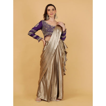 MILU MADAN Beige Drape Saree with Stitched Blouse
