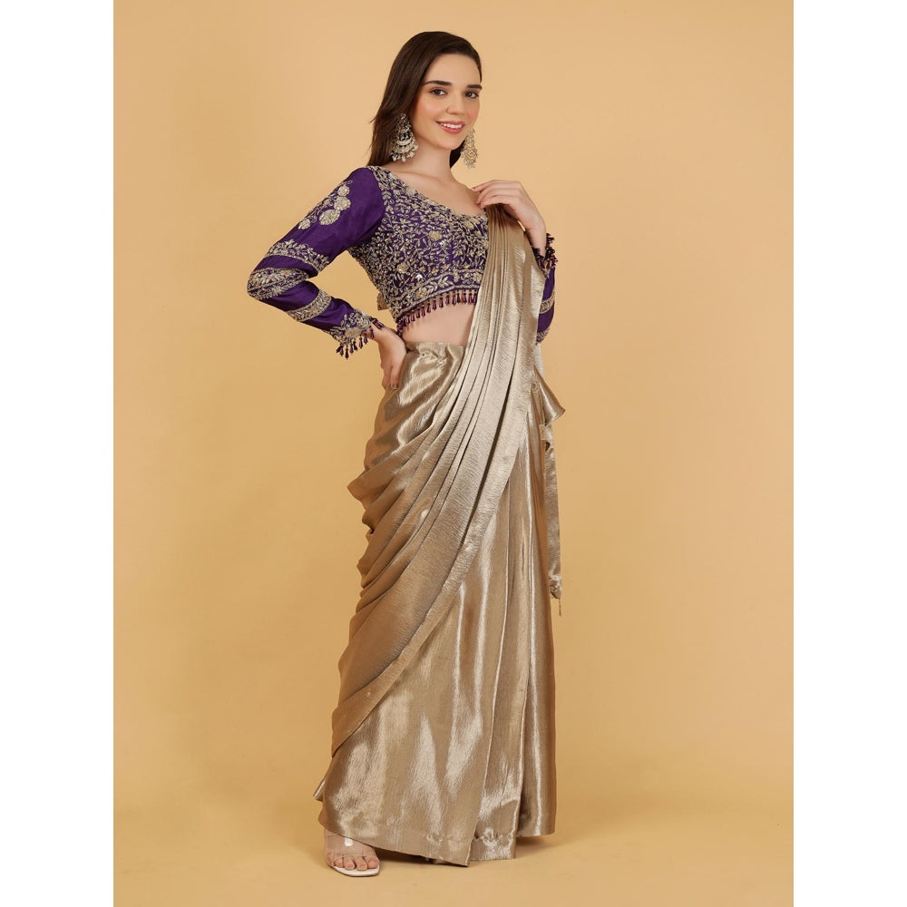 MILU MADAN Beige Drape Saree with Stitched Blouse