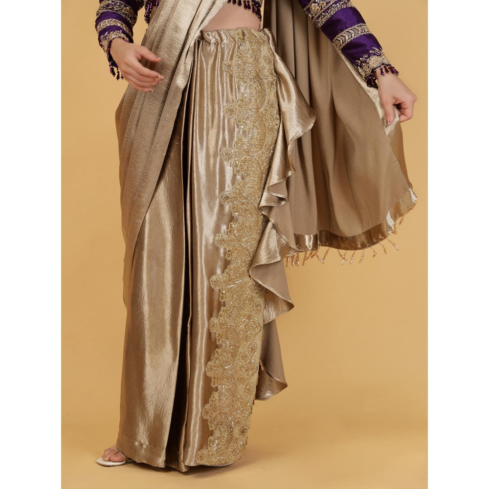 MILU MADAN Beige Drape Saree with Stitched Blouse