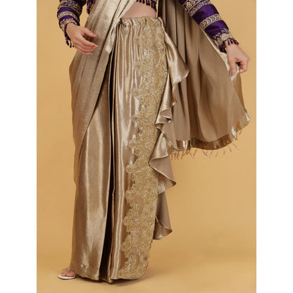 MILU MADAN Beige Drape Saree with Stitched Blouse