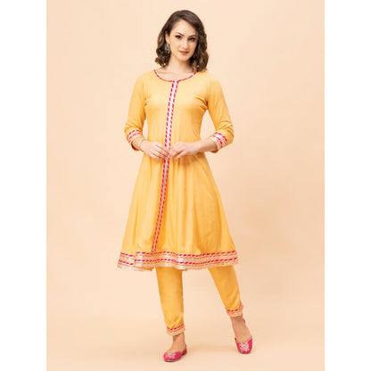MILU MADAN Mustard Anarkali with Pant and Dupatta