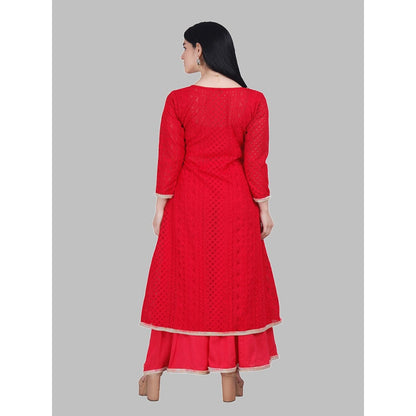 MILU MADAN Hot Pink Chikan Jacket with Inner and Palazzo