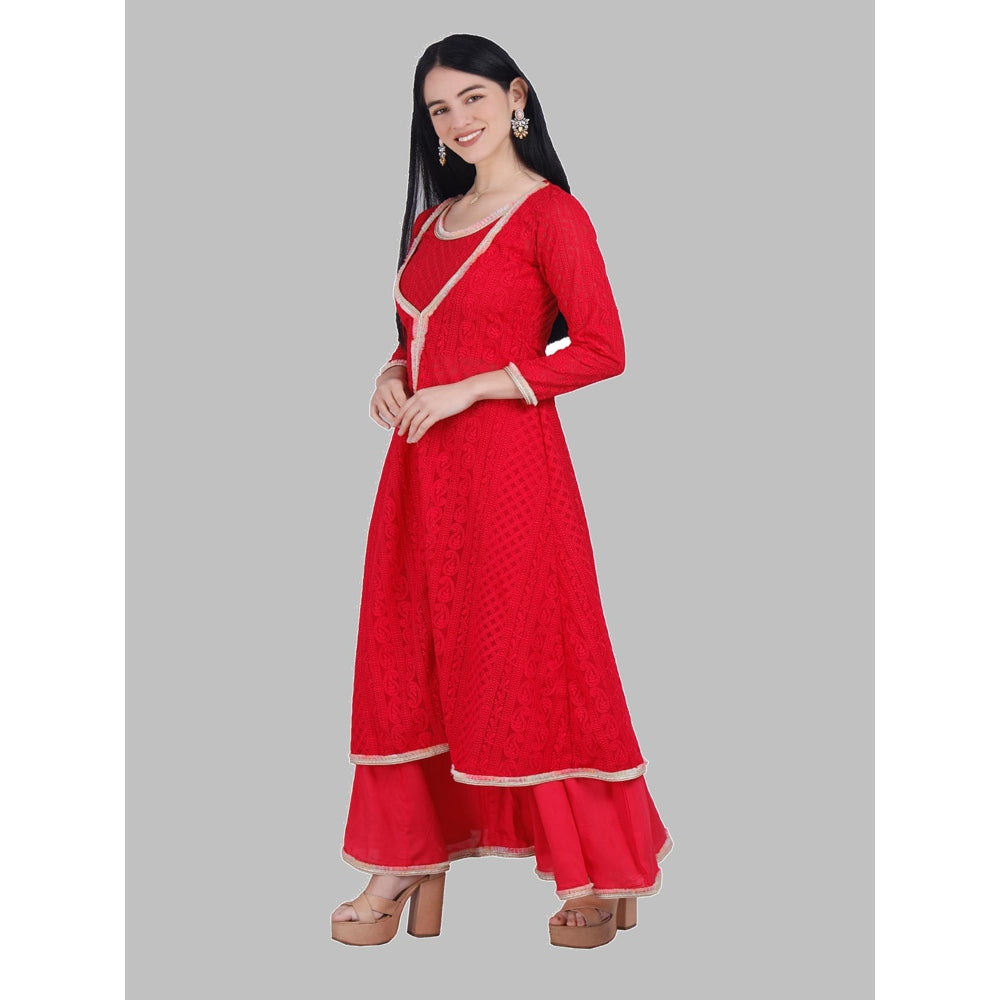 MILU MADAN Hot Pink Chikan Jacket with Inner and Palazzo