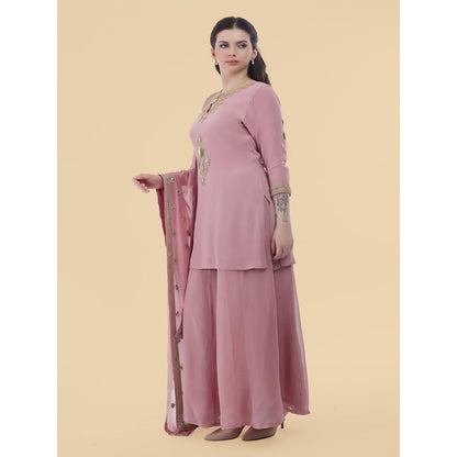 MILU MADAN Onion Pink Crepe Kurti with Sharara and Dupatta