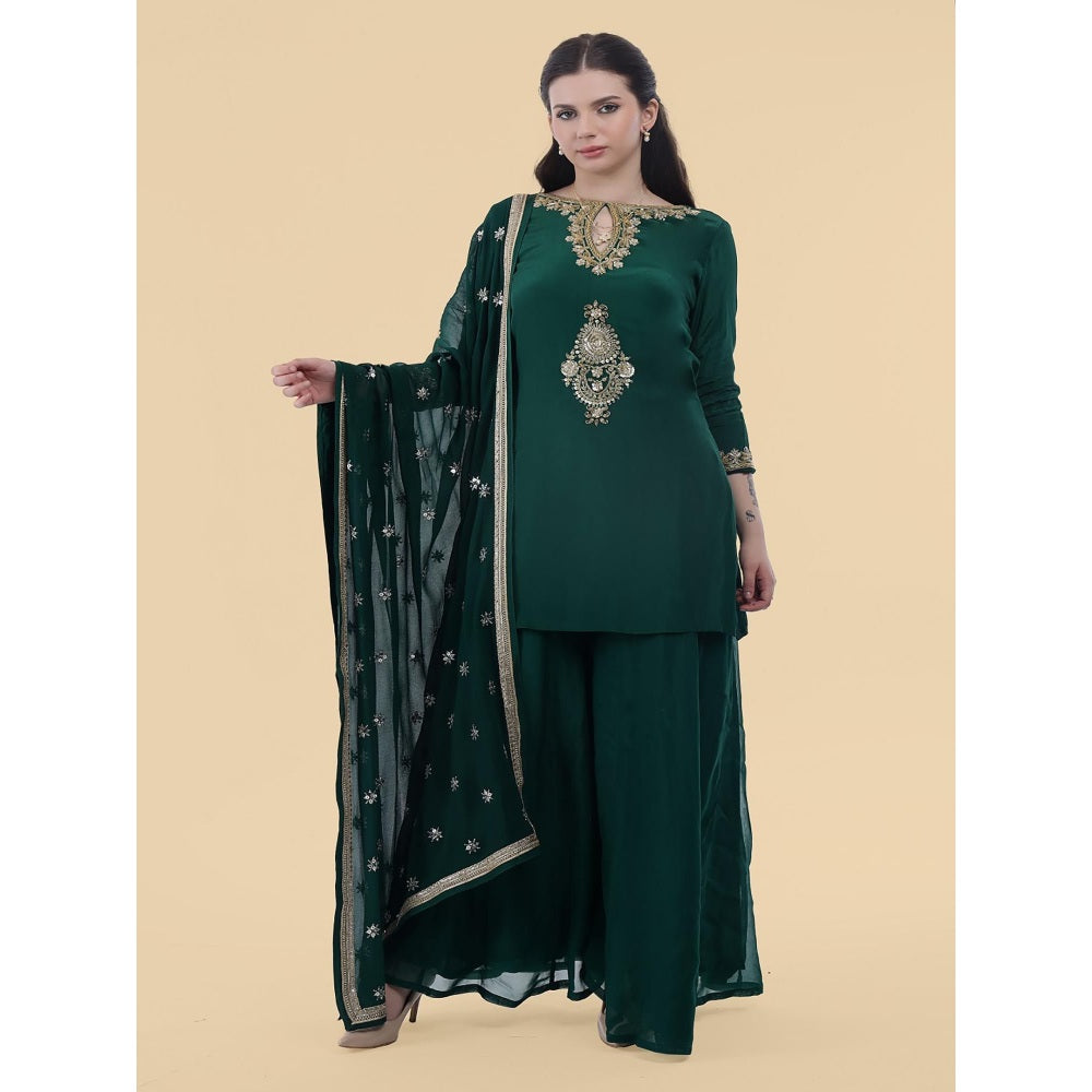 MILU MADAN Green Crepe Kurti with Sharara and Dupatta