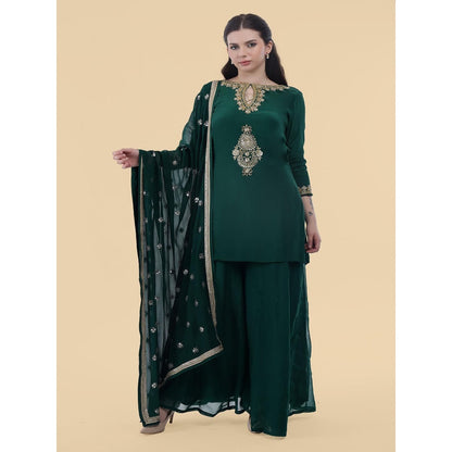MILU MADAN Green Crepe Kurti with Sharara and Dupatta